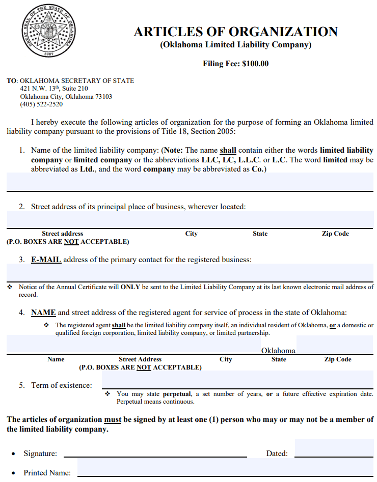 How To Fill Out The Oklahoma Articles of Organization - StartUp 101